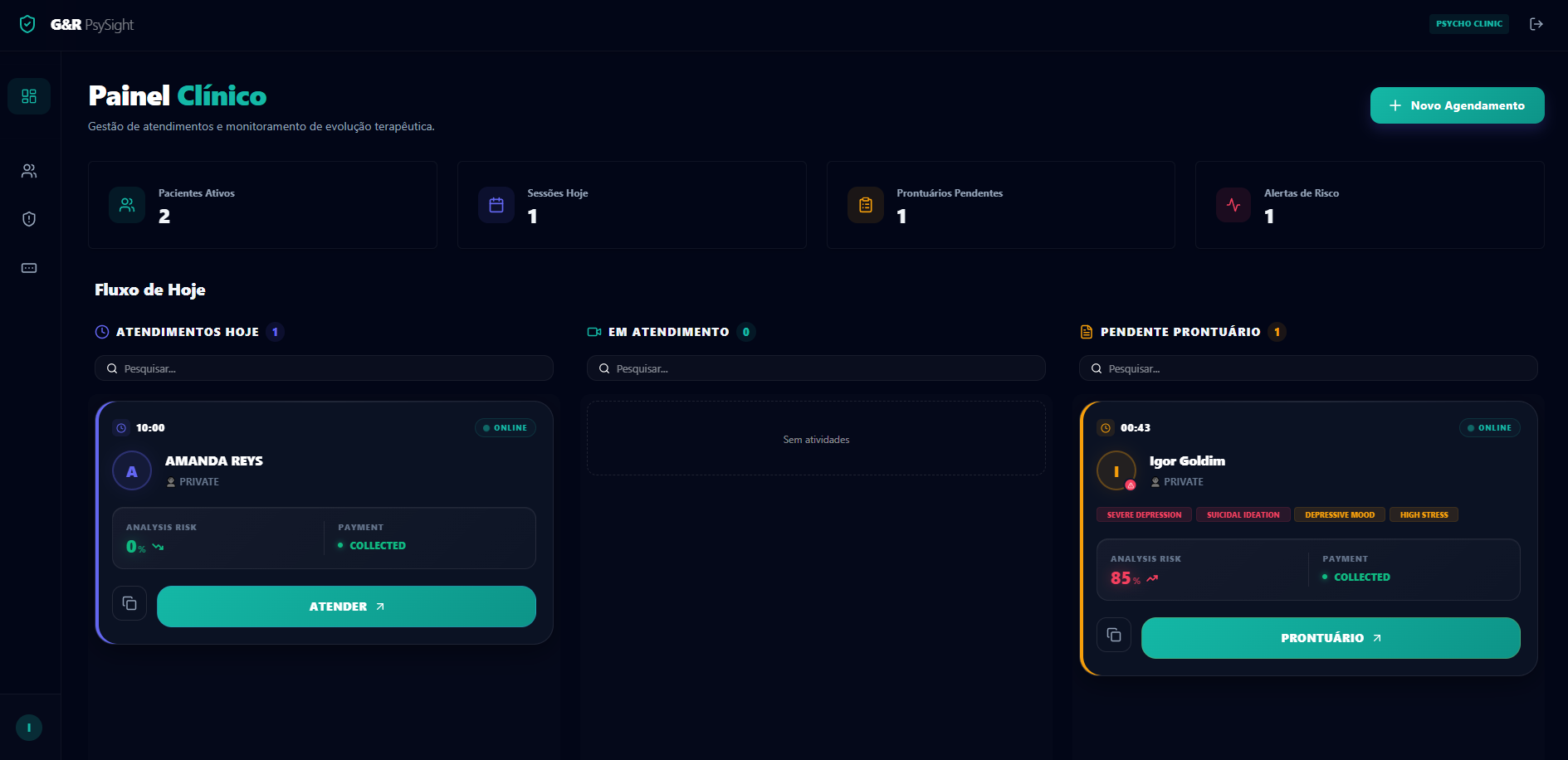 Interface do Dashboard Clínico Psysight